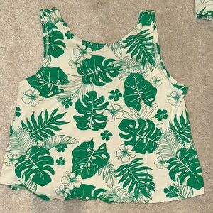 For Emily Green Leaf Print Tank Top
